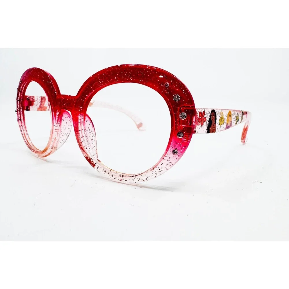 Disney Princess Eyeglasses Girls Red Pink Glitter Round Frames 39121 OS
